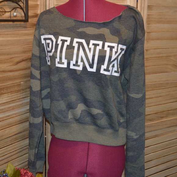 PINK Victoria's Secret L Green Camo L/S Sweatshirt - Picture 1 of 4